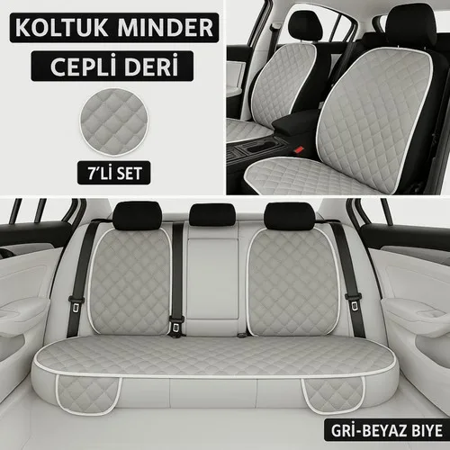 Volvo 740 / 760 / 780 1982–1992 Uyumlu 7 Parça Kapitone Araba Koltuk Minderi Deri Gri - Kaymaz | Trobus