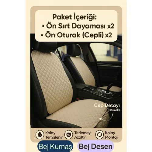 Volvo C30 2006 ve Sonrası Uyumlu Kumaş Oto Koltuk Minderi Ergonomik Kapitone 2'li Bej