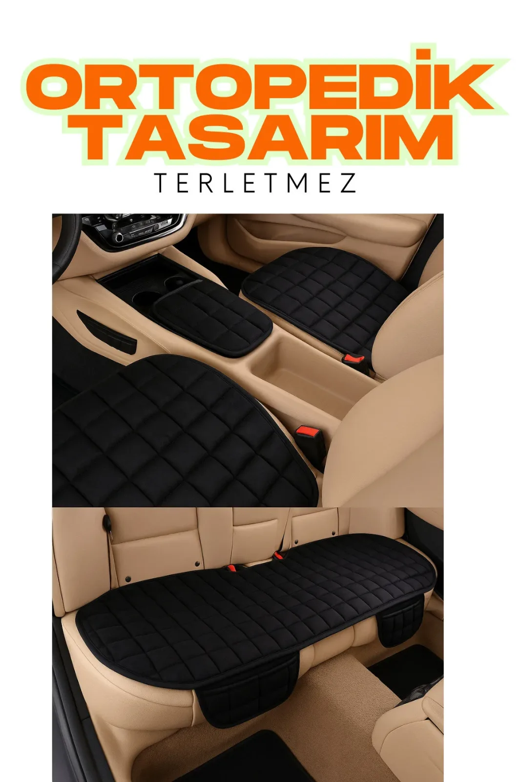 Volvo S-60 2013 ve Sonrası Uyumlu Siyah Kadife Yüzeyli Araba Oturak Minderi – Kaymaz, Ön/Arka