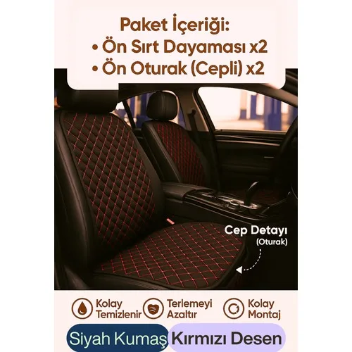 Volvo V70 2000-2007 Uyumlu Kumaş Oto Koltuk Minderi Ergonomik Kapitone 2'li Siyah Kırmızı