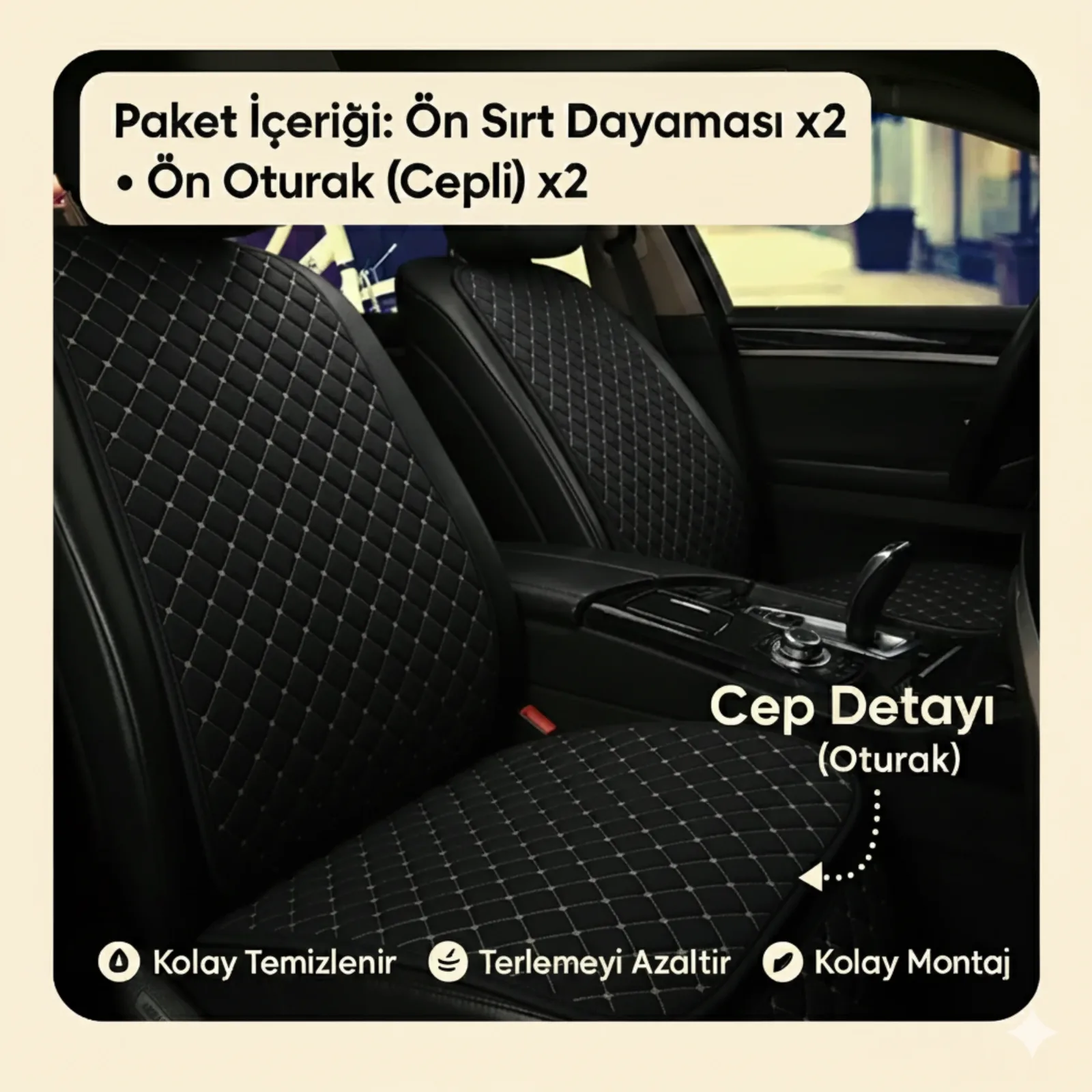 Volvo V70 2000-2007 Uyumlu Kumaş Oto Koltuk Minderi Ergonomik Kapitone 2'li Siyah Beyaz