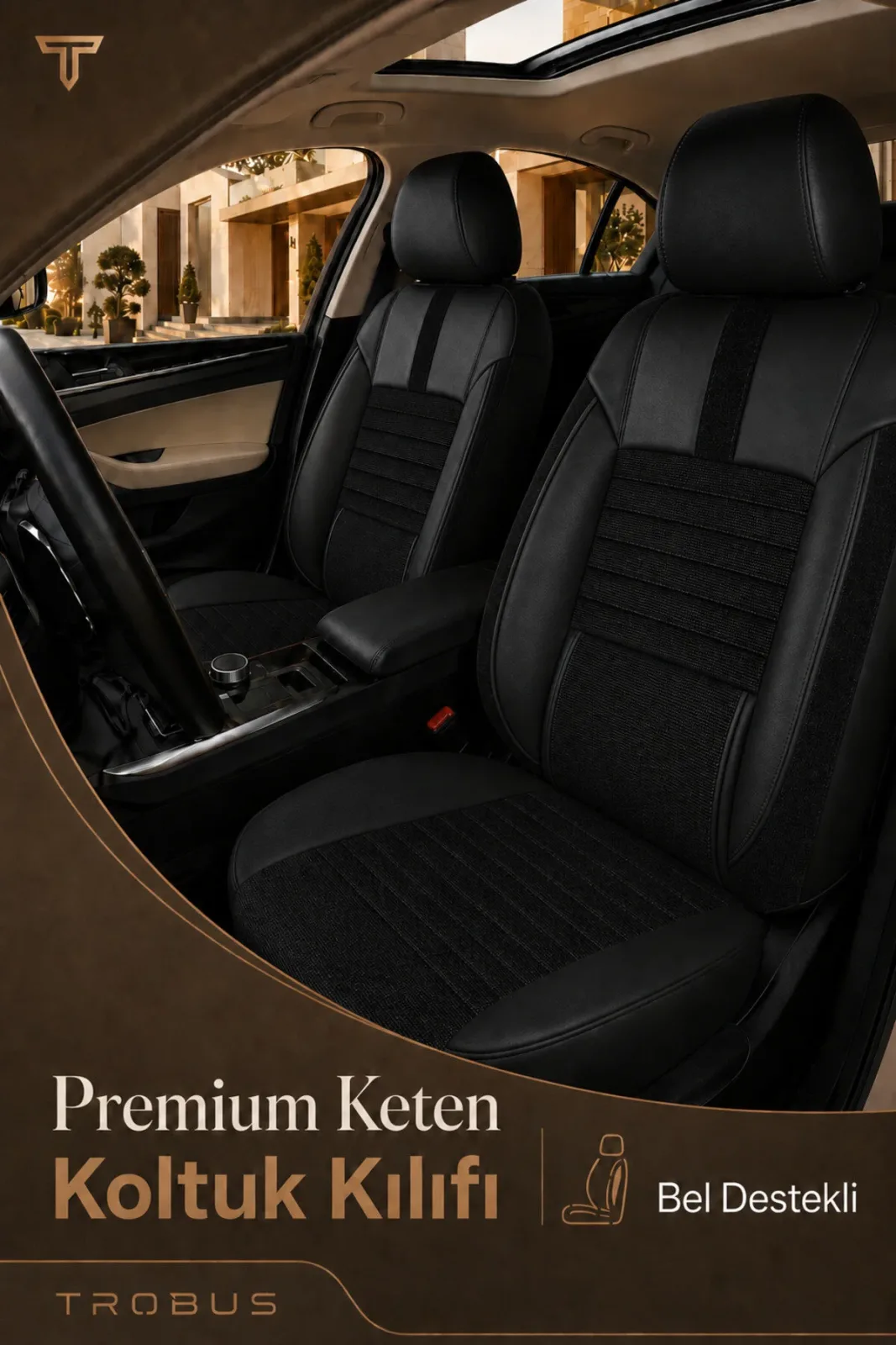 VW Arteon 2017+ Uyumlu Apex Linen Bel Destekli Keten Siyah Beyaz Koltuk Kılıfı