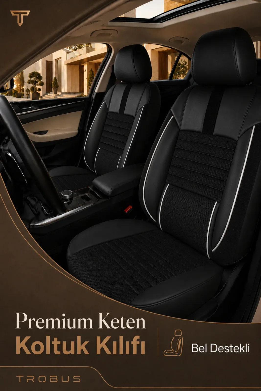 VW Bora 1998-2005 Uyumlu Apex Linen Bel Destekli Keten Siyah Beyaz Koltuk Kılıfı