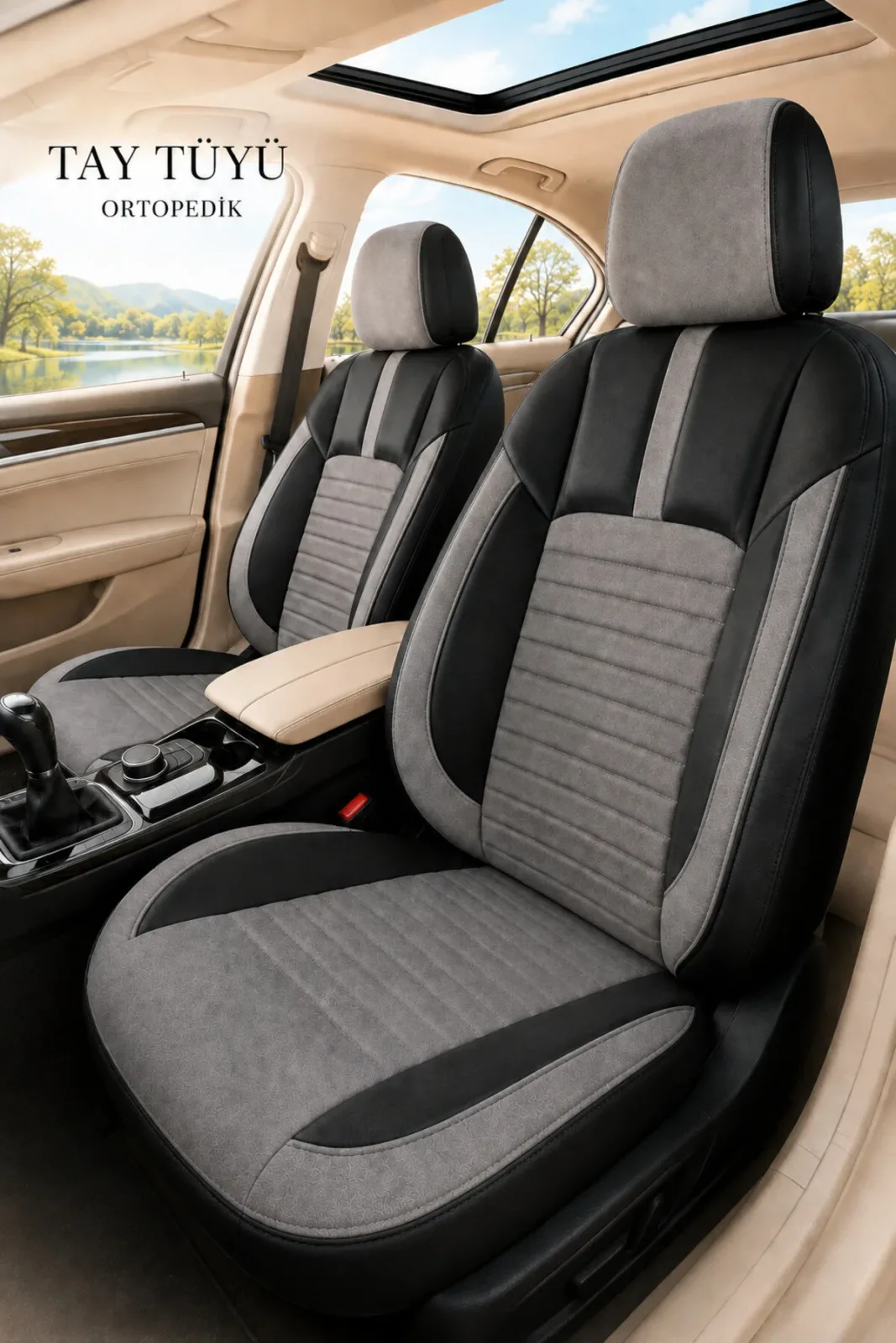 VW Jetta 2010+ Uyumlu İnci Serisi Tay Tüyü Füme Siyah Premium Koltuk Kılıfı