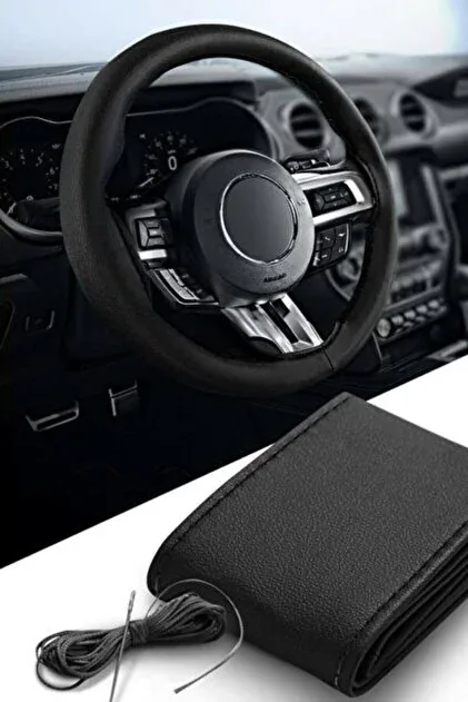 Peugeot Bipper Tepee 2007 ve Sonrası Siyah Deri Siyah İp Direksiyon Kılıfı