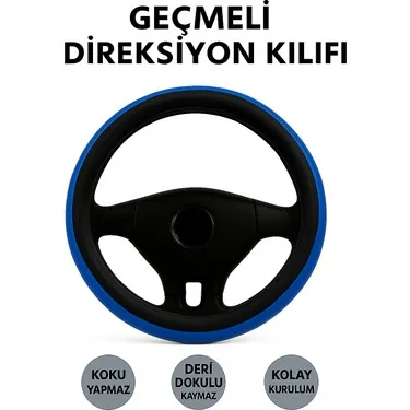 Renault Koleos 2017-2023 Geçmeli Direksiyon Kılıfı Delikli Siyah Mavi Deri
