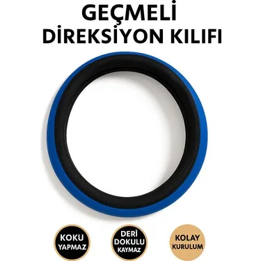 Renault Koleos 2017-2023 Geçmeli Direksiyon Kılıfı Delikli Siyah Mavi Deri — alternatif görsel