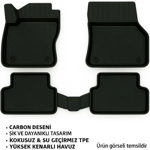Audi A4 (B9) 2016 Carbon Desen Havuzlu Paspas | Kaymaz & Koku Yapmaz
