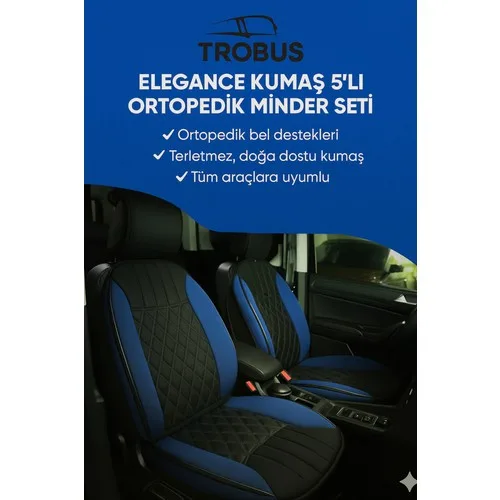Bmw X1 F48 2015-2019 Trobus Elegance Ortopedik Araç Koltuk Minderi 5'li Set, Hava Yastığı Uyumlu Siyah Mavi