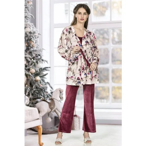 Flz Kadife Üçlü Pijama Takımı