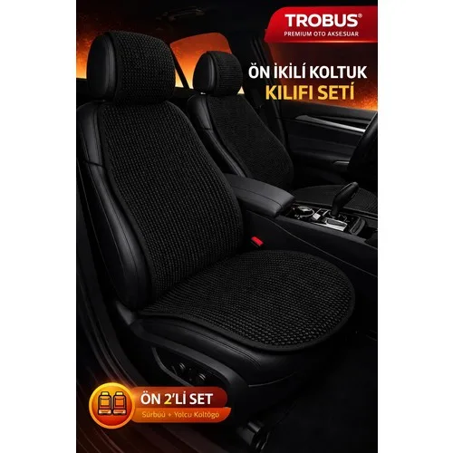 Ford Fiesta 2002-2008 Uyumlu Örme Koltuk Kılıfı Minder Siyah Trobus 2'li Ön Koltuk Set