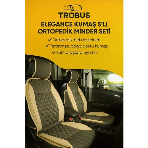 Ford Fiesta 2009-2012 Trobus Elegance Ortopedik Araç Koltuk Minderi 5'li Set, Hava Yastığı Uyumlu Bej Koyu Bej