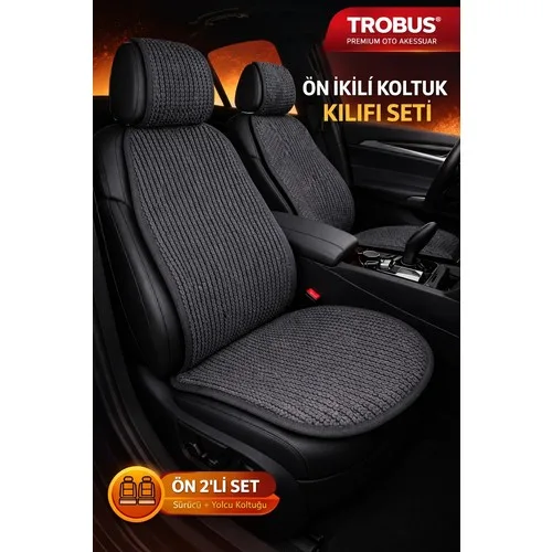 Ford Focus 2 2005-2011 Uyumlu Örme Koltuk Kılıfı Minder Füme Trobus 2'li Ön Koltuk Set