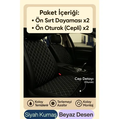 Ford Focus 3 2011-2014 Uyumlu Kumaş Oto Koltuk Minderi Ergonomik Kapitone 2'li Siyah Beyaz
