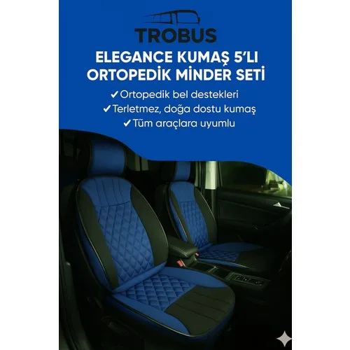 Ford Focus 4 2015 ve Sonrası Trobus Elegance Ortopedik Araç Koltuk Minderi 5'li Set, Hava Yastığı Uyumlu Mavi Siyah