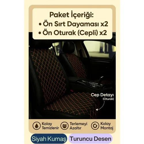 Honda City 2008-2013 Uyumlu Kumaş Oto Koltuk Minderi Ergonomik Kapitone 2'li Siyah Turuncu