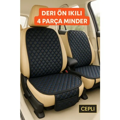 Peugeot 2008 2013-2019 Uyumlu Suni Deri Oto Koltuk Minderi Silinebilir Leke Tutmaz Kapitone 2'li Siyah Mavi