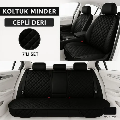 Peugeot 2008 2013–2024 Uyumlu 7 Parça Kapitone Araba Koltuk Minderi Deri Siyah - Kaymaz | Trobus