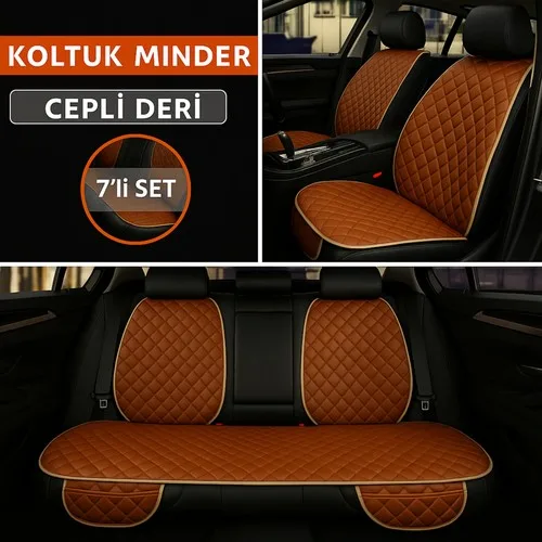 Peugeot 2008 2013–2024 Uyumlu 7 Parça Kapitone Araba Koltuk Minderi Deri Taba - Kaymaz | Trobus