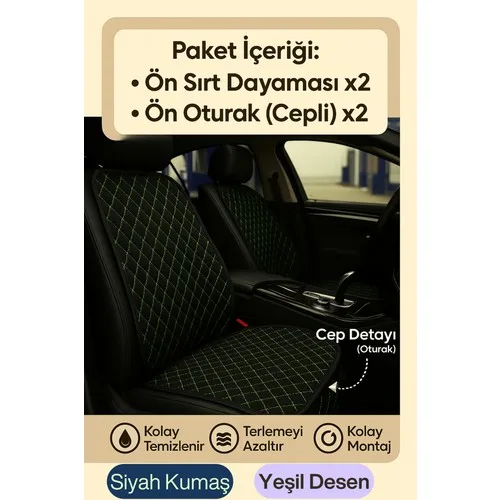Seat Toledo 1m 1998-2005 Uyumlu Kumaş Oto Koltuk Minderi Ergonomik Kapitone 2'li Siyah Yeşil