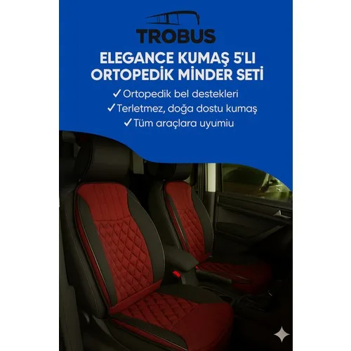 Toyota Yaris XP90 2005-2012 Trobus Elegance Ortopedik Araç Koltuk Minderi 5'li Set, Hava Yastığı Uyumlu Kırmızı Siyah